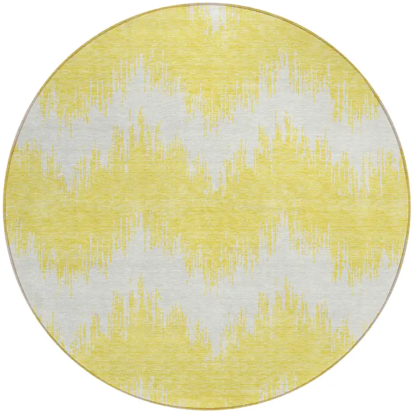 8' Yellow And Gray Round Chevron Washable Indoor Outdoor Area Rug Photo 2