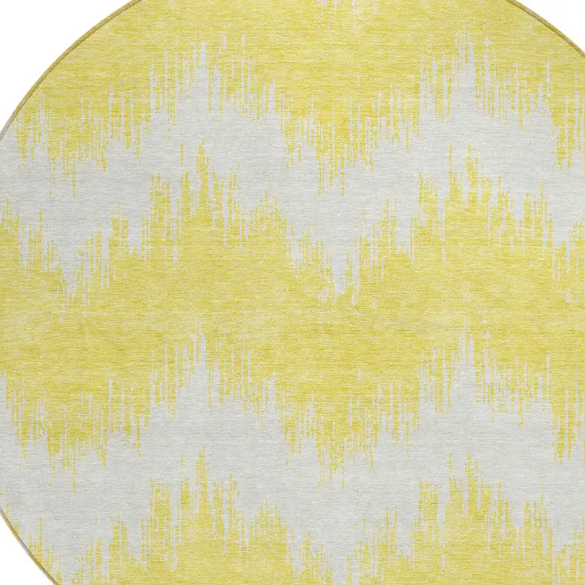 8' Yellow And Gray Round Chevron Washable Indoor Outdoor Area Rug Photo 5