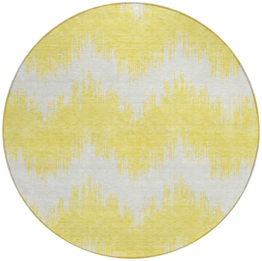 8' Yellow And Gray Round Chevron Washable Indoor Outdoor Area Rug Photo 6