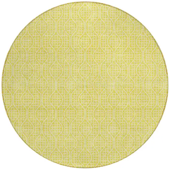 8' Yellow And Gray Round Geometric Washable Indoor Outdoor Area Rug Photo 6
