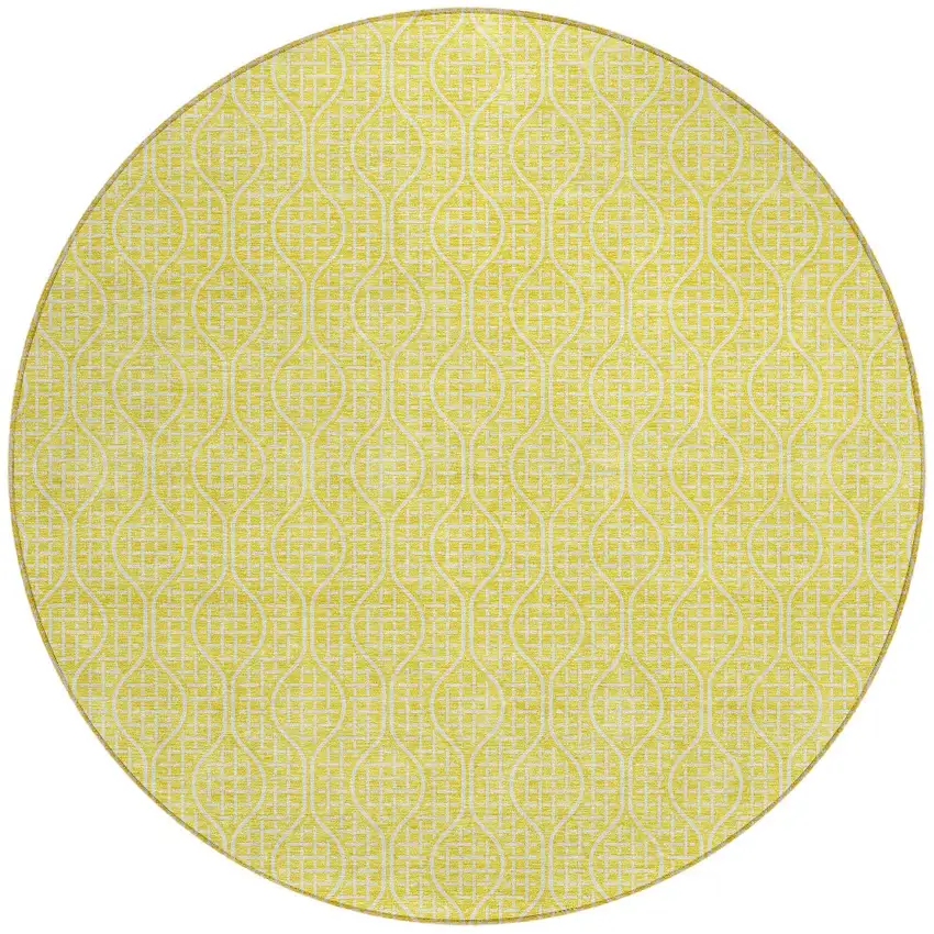 8' Yellow And Gray Round Geometric Washable Indoor Outdoor Area Rug Photo 6
