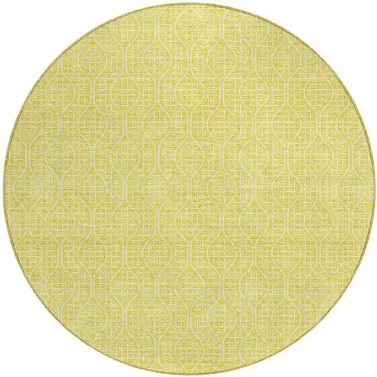 8' Yellow And Gray Round Geometric Washable Indoor Outdoor Area Rug Photo 2