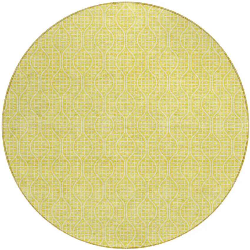8' Yellow And Gray Round Geometric Washable Indoor Outdoor Area Rug Photo 2
