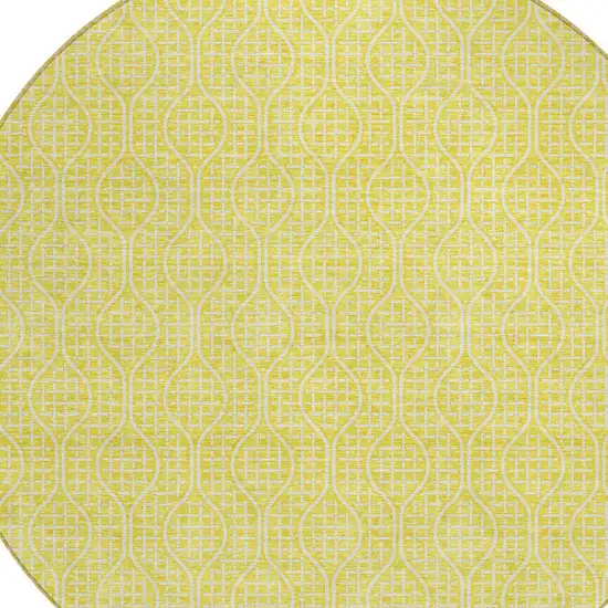 8' Yellow And Gray Round Geometric Washable Indoor Outdoor Area Rug Photo 5