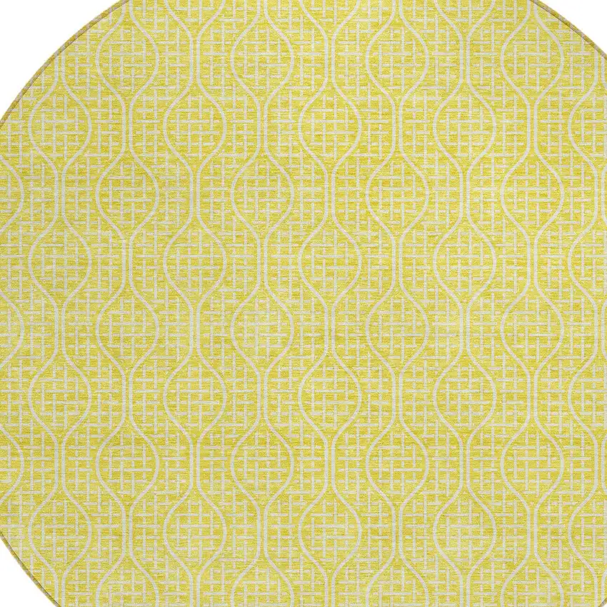 8' Yellow And Gray Round Geometric Washable Indoor Outdoor Area Rug Photo 5