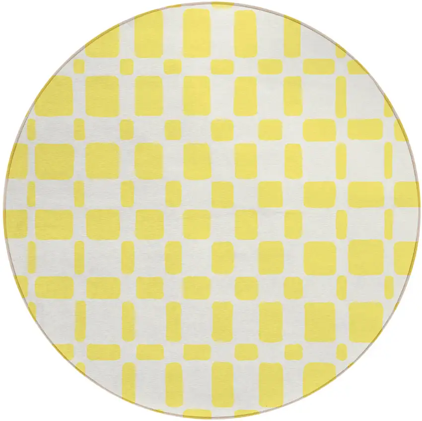 8' Yellow And Gray Round Geometric Washable Indoor Outdoor Area Rug Photo 2
