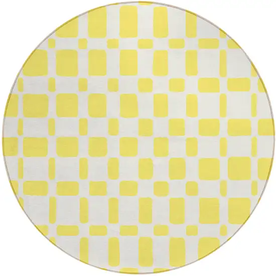 8' Yellow And Gray Round Geometric Washable Indoor Outdoor Area Rug Photo 2