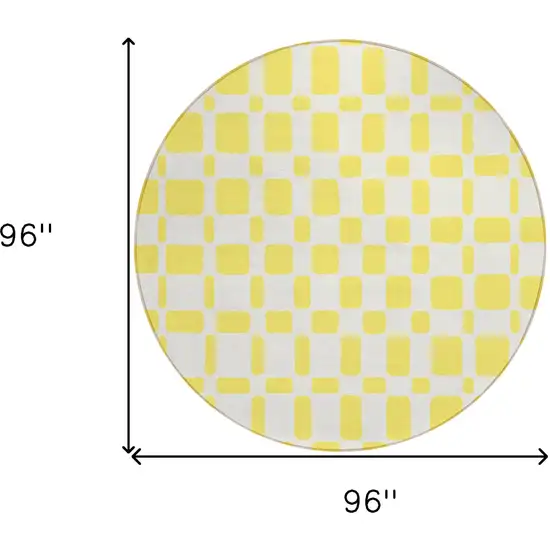 8' Yellow And Gray Round Geometric Washable Indoor Outdoor Area Rug Photo 3