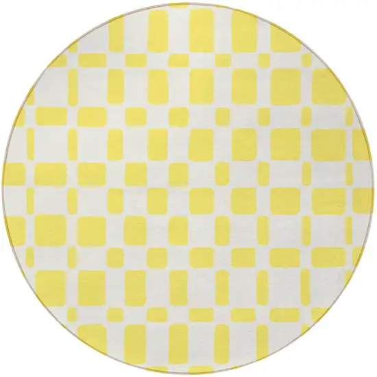 8' Yellow And Gray Round Geometric Washable Indoor Outdoor Area Rug Photo 6