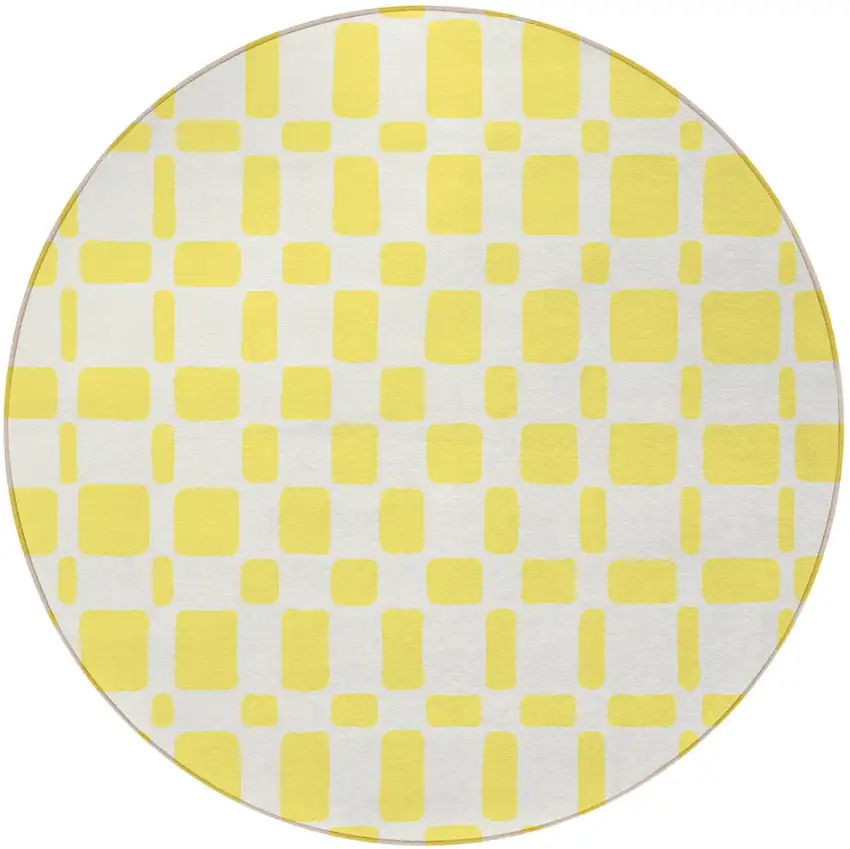 8' Yellow And Gray Round Geometric Washable Indoor Outdoor Area Rug Photo 6