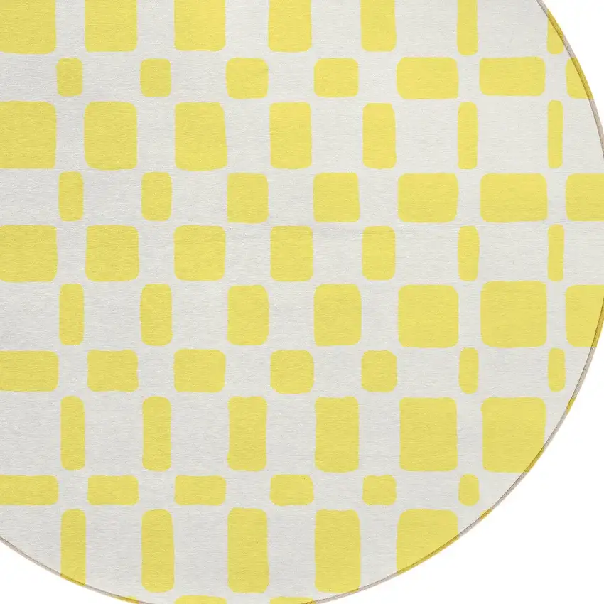 8' Yellow And Gray Round Geometric Washable Indoor Outdoor Area Rug Photo 5