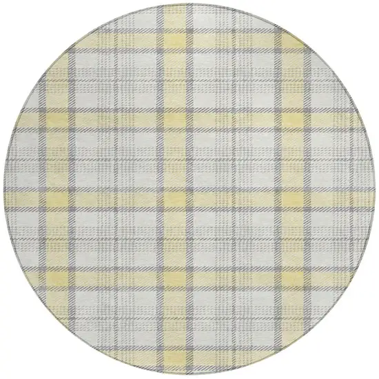 8' Yellow And Gray Round Plaid Washable Indoor Outdoor Area Rug Photo 5