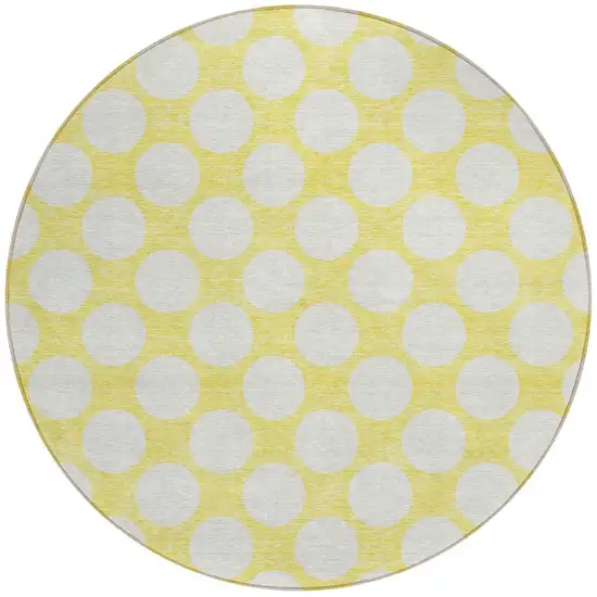 8' Yellow And Gray Round Polka Dot Washable Indoor Outdoor Area Rug Photo 6