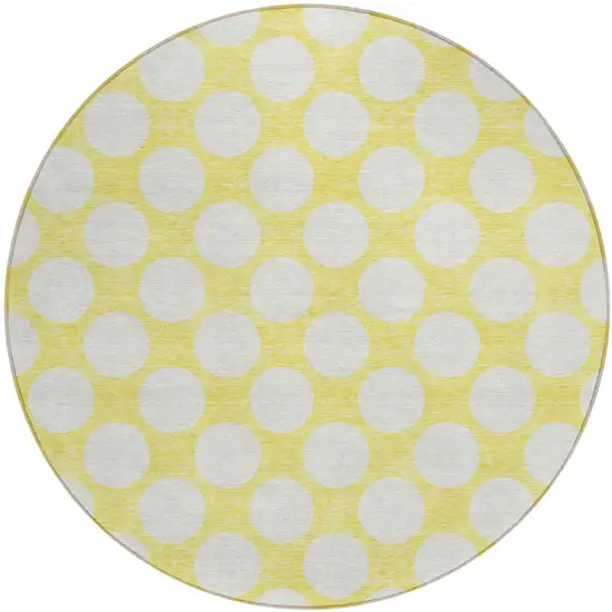 8' Yellow And Gray Round Polka Dot Washable Indoor Outdoor Area Rug Photo 2