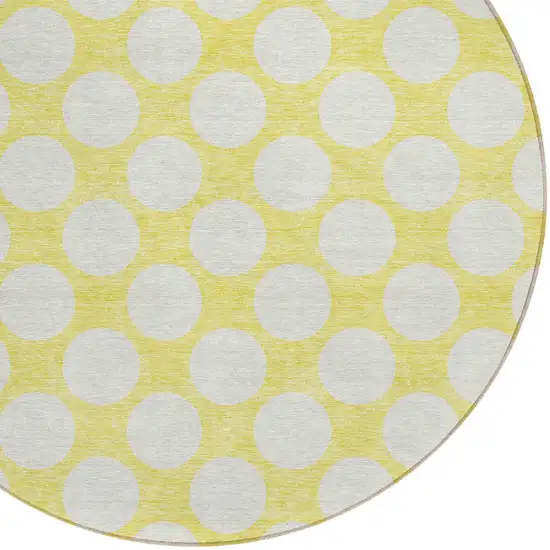 8' Yellow And Gray Round Polka Dot Washable Indoor Outdoor Area Rug Photo 5