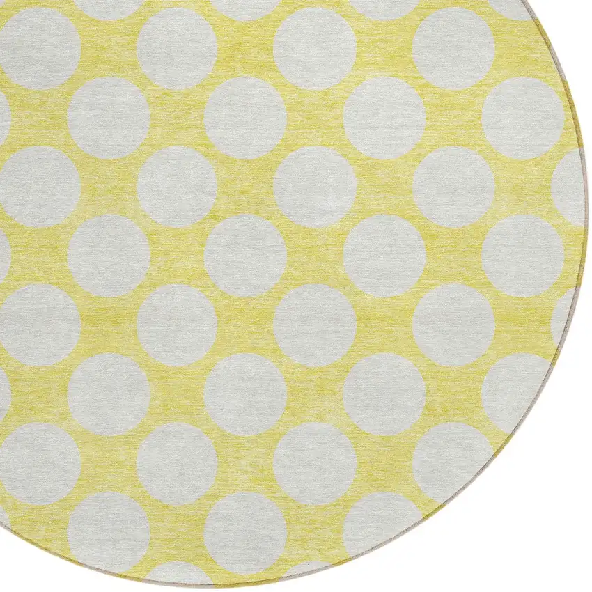 8' Yellow And Gray Round Polka Dot Washable Indoor Outdoor Area Rug Photo 5