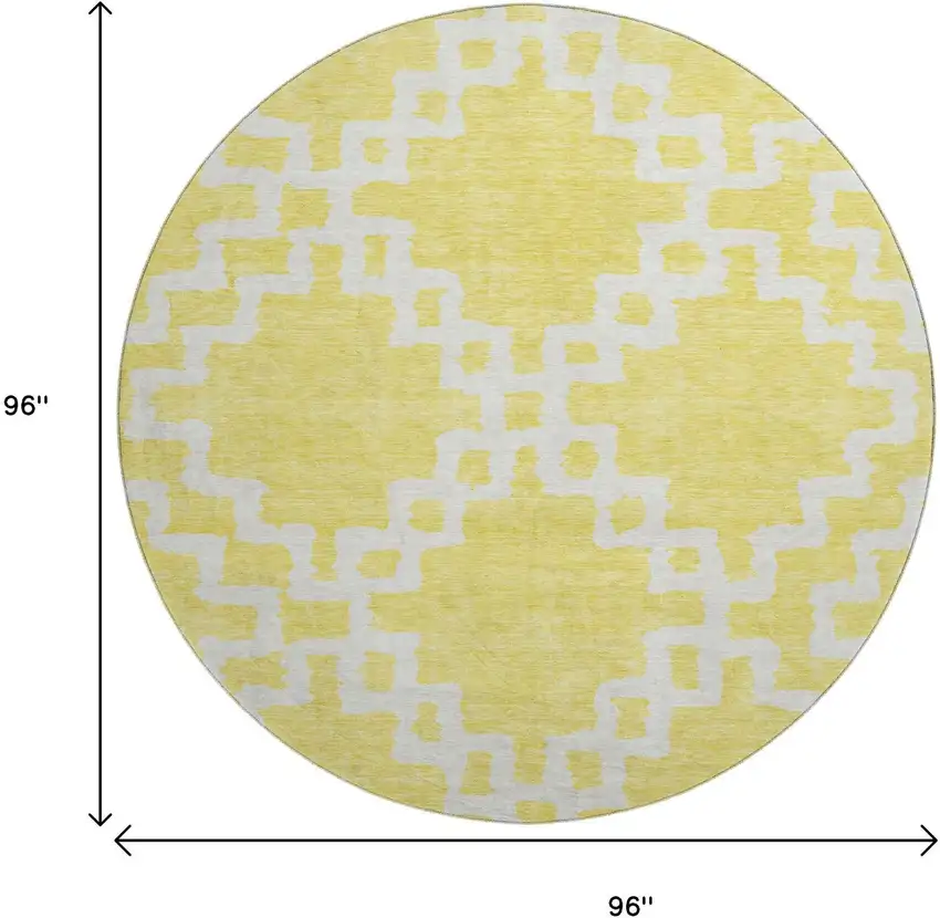 8' Yellow And Ivory Abstract Geometric Washable Round Rug With UV Protection Photo 3