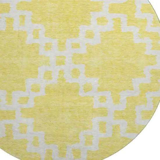 8' Yellow And Ivory Abstract Geometric Washable Round Rug With UV Protection Photo 3