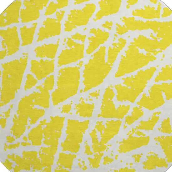 8' Yellow And Ivory Abstract Washable Round Rug With UV Protection Photo 3