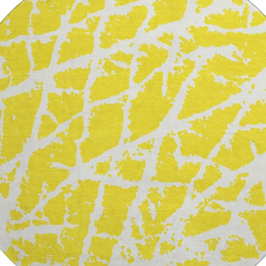 8' Yellow And Ivory Abstract Washable Round Rug With UV Protection Photo 3
