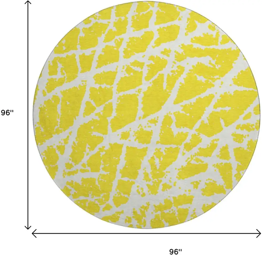 8' Yellow And Ivory Abstract Washable Round Rug With UV Protection Photo 3