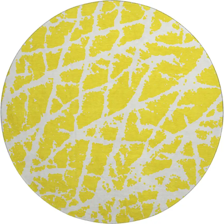8' Yellow And Ivory Abstract Washable Round Rug With UV Protection Photo 1