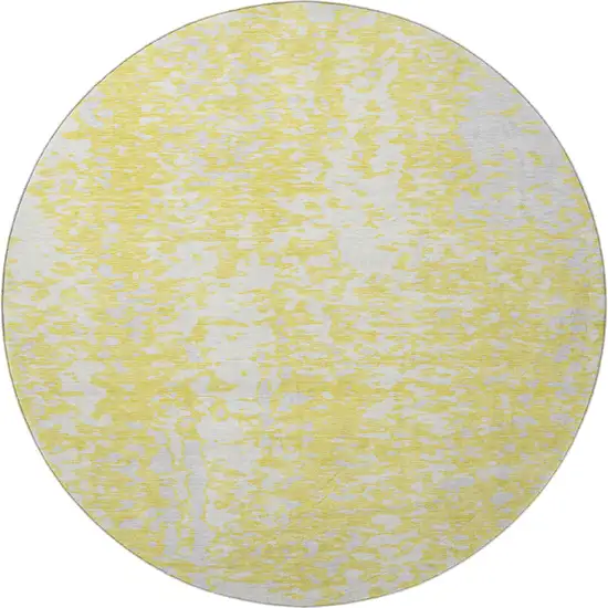 8' Yellow And Ivory Abstract Washable Round Rug With UV Protection Photo 3