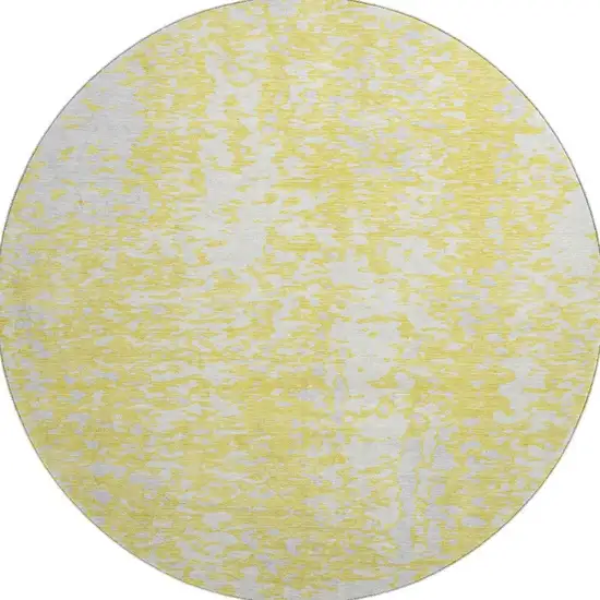 8' Yellow And Ivory Abstract Washable Round Rug With UV Protection Photo 2