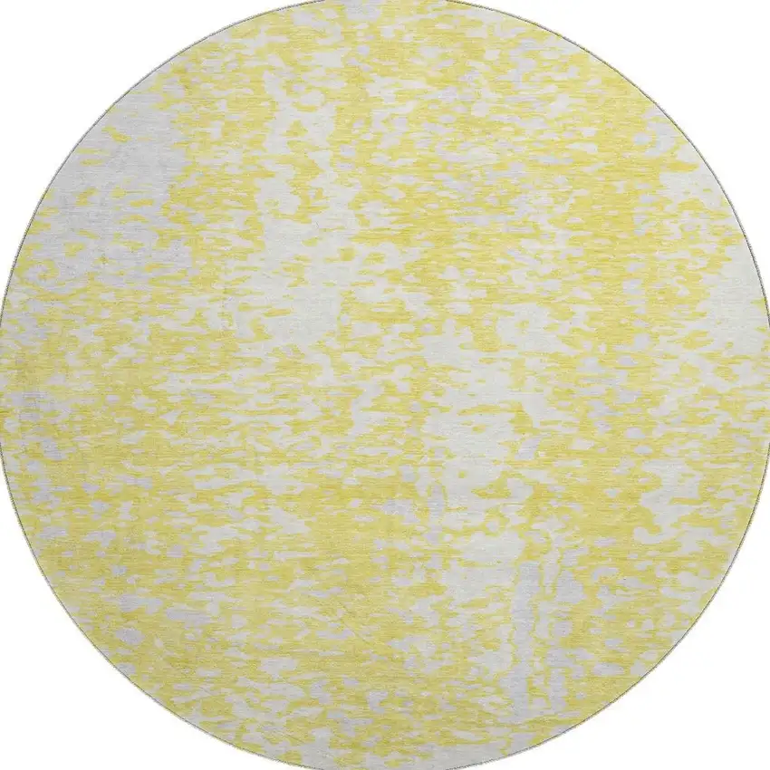 8' Yellow And Ivory Abstract Washable Round Rug With UV Protection Photo 2