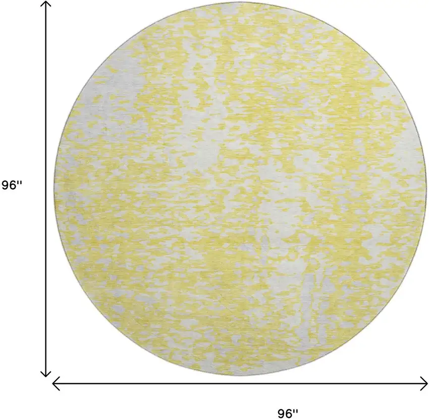 8' Yellow And Ivory Abstract Washable Round Rug With UV Protection Photo 9