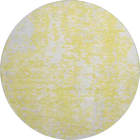 8' Yellow And Ivory Abstract Washable Round Rug With UV Protection Photo 1