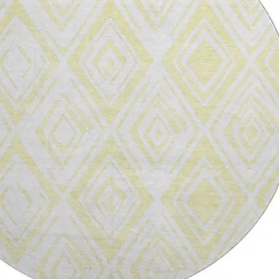 8' Yellow And Ivory Diamond Washable Round Rug With UV Protection Photo 3