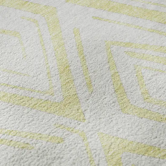 8' Yellow And Ivory Diamond Washable Round Rug With UV Protection Photo 9