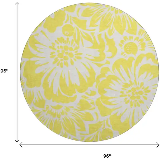 8' Yellow And Ivory Floral Washable Round Rug With UV Protection Photo 3