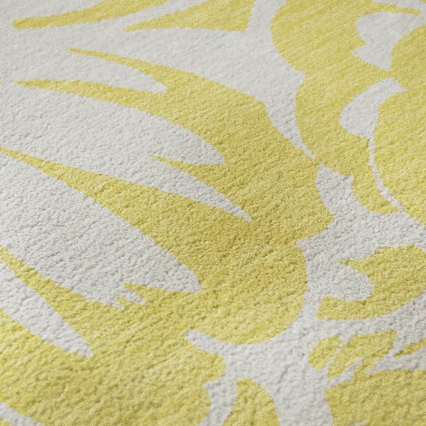 8' Yellow And Ivory Floral Washable Round Rug With UV Protection Photo 9