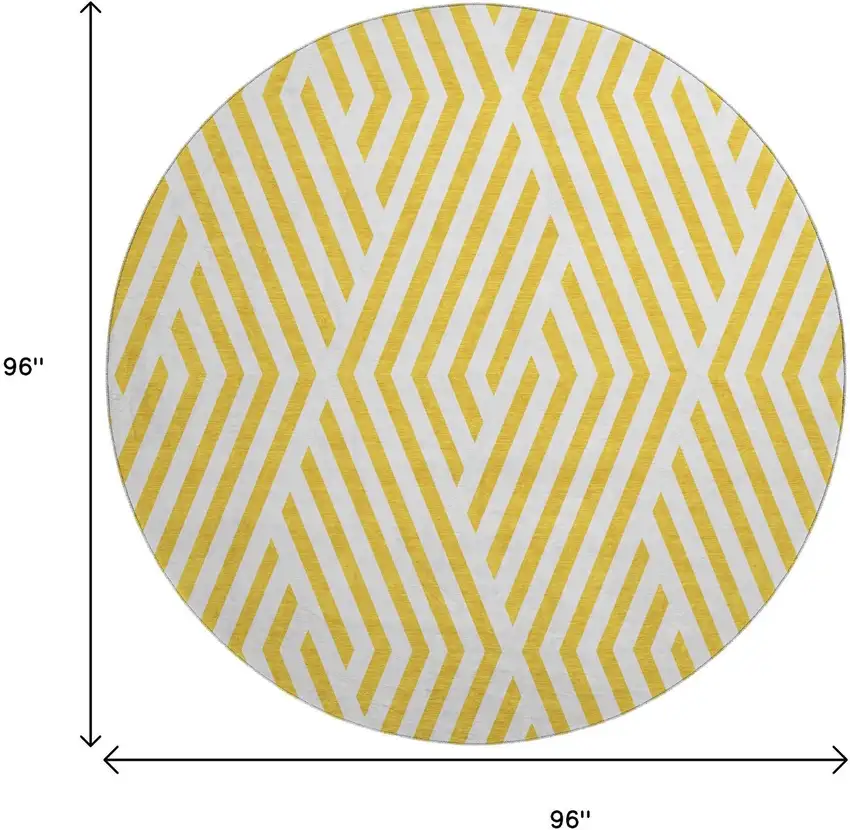 8' Yellow And Ivory Geometric Washable Round Rug With UV Protection Photo 9