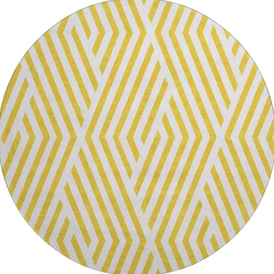 8' Yellow And Ivory Geometric Washable Round Rug With UV Protection Photo 4