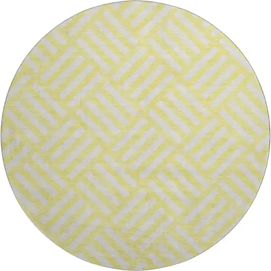 8' Yellow And Ivory Geometric Washable Round Rug With UV Protection Photo 1