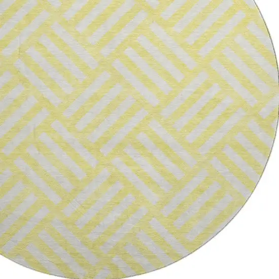 8' Yellow And Ivory Geometric Washable Round Rug With UV Protection Photo 3