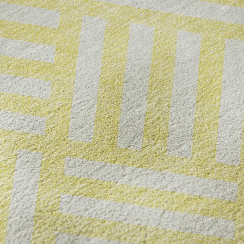 8' Yellow And Ivory Geometric Washable Round Rug With UV Protection Photo 9