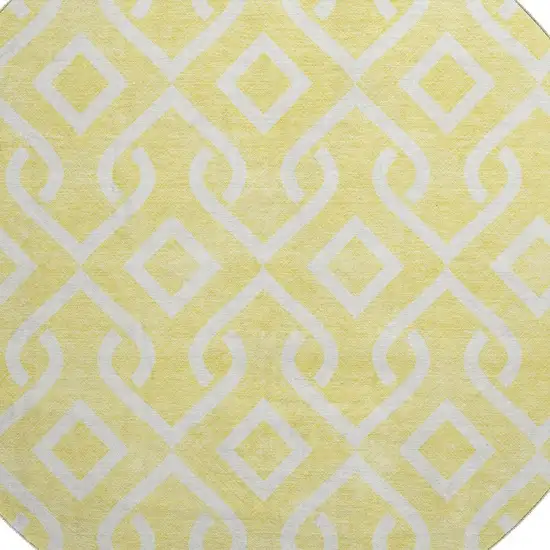 8' Yellow And Ivory Geometric Washable Round Rug With UV Protection Photo 3