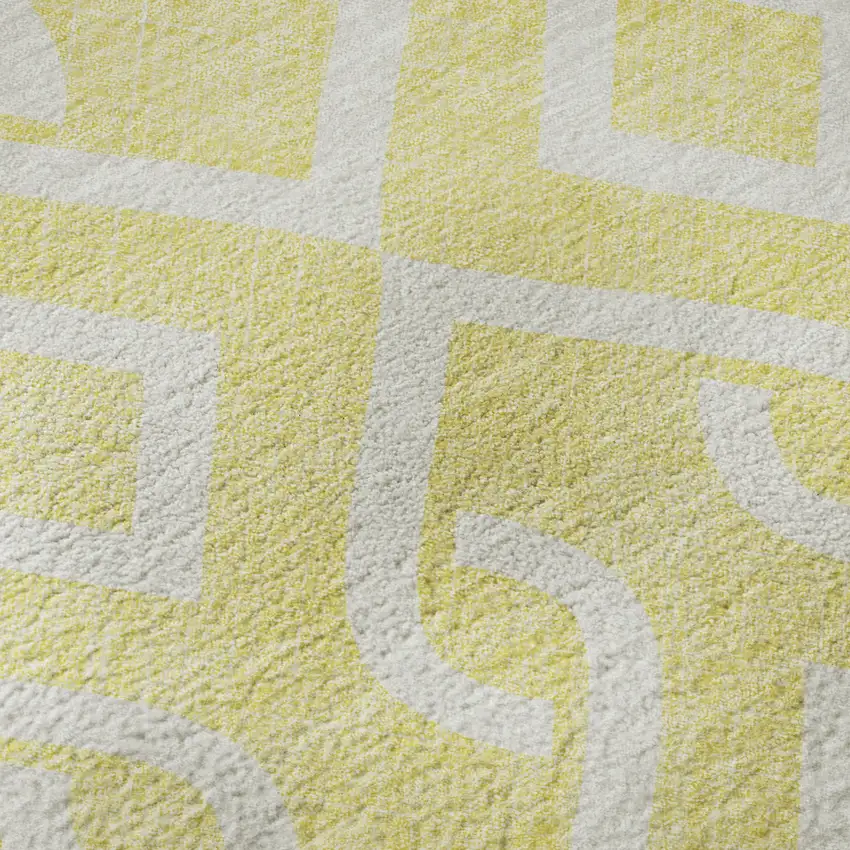 8' Yellow And Ivory Geometric Washable Round Rug With UV Protection Photo 9