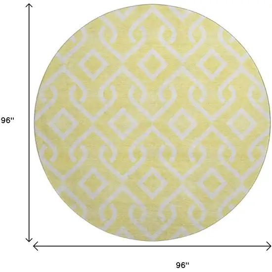 8' Yellow And Ivory Geometric Washable Round Rug With UV Protection Photo 3