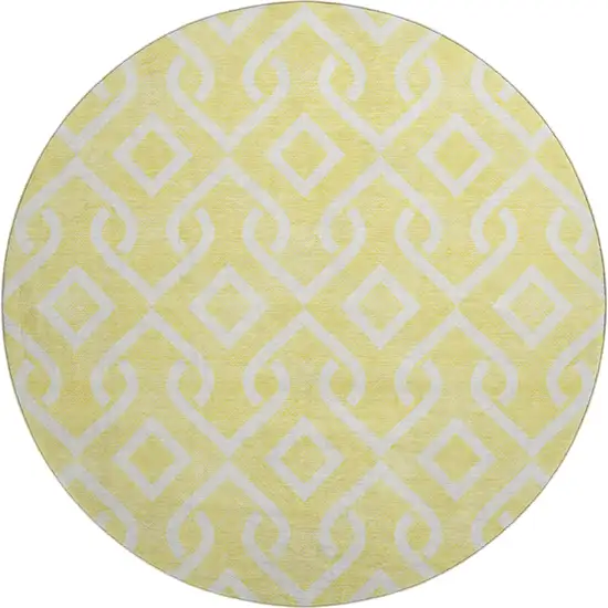 8' Yellow And Ivory Geometric Washable Round Rug With UV Protection Photo 1