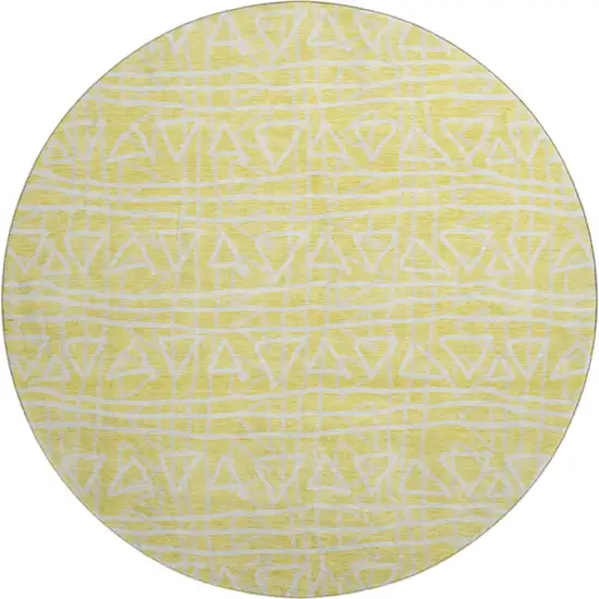 8' Yellow And Ivory Geometric Washable Round Rug With UV Protection Photo 1
