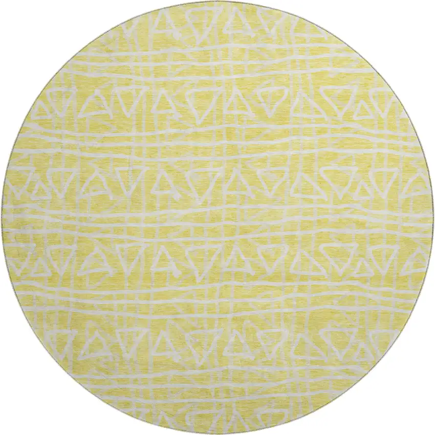 8' Yellow And Ivory Geometric Washable Round Rug With UV Protection Photo 1