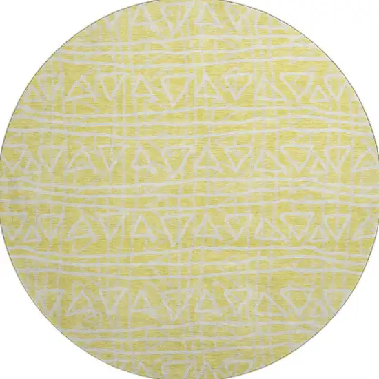 8' Yellow And Ivory Geometric Washable Round Rug With UV Protection Photo 4