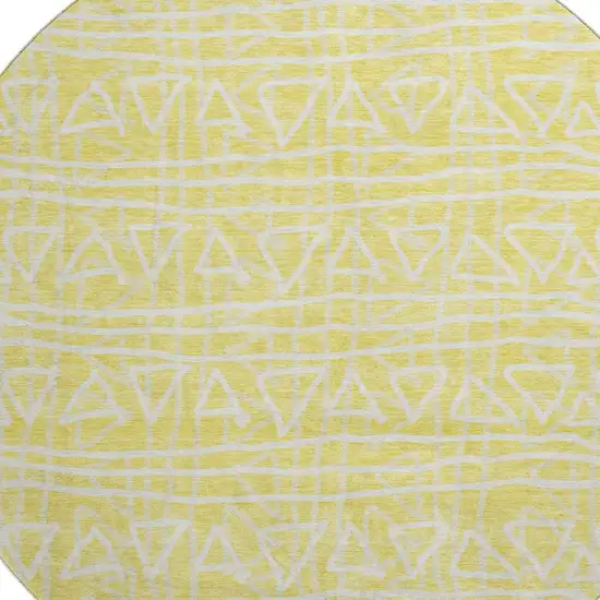 8' Yellow And Ivory Geometric Washable Round Rug With UV Protection Photo 3