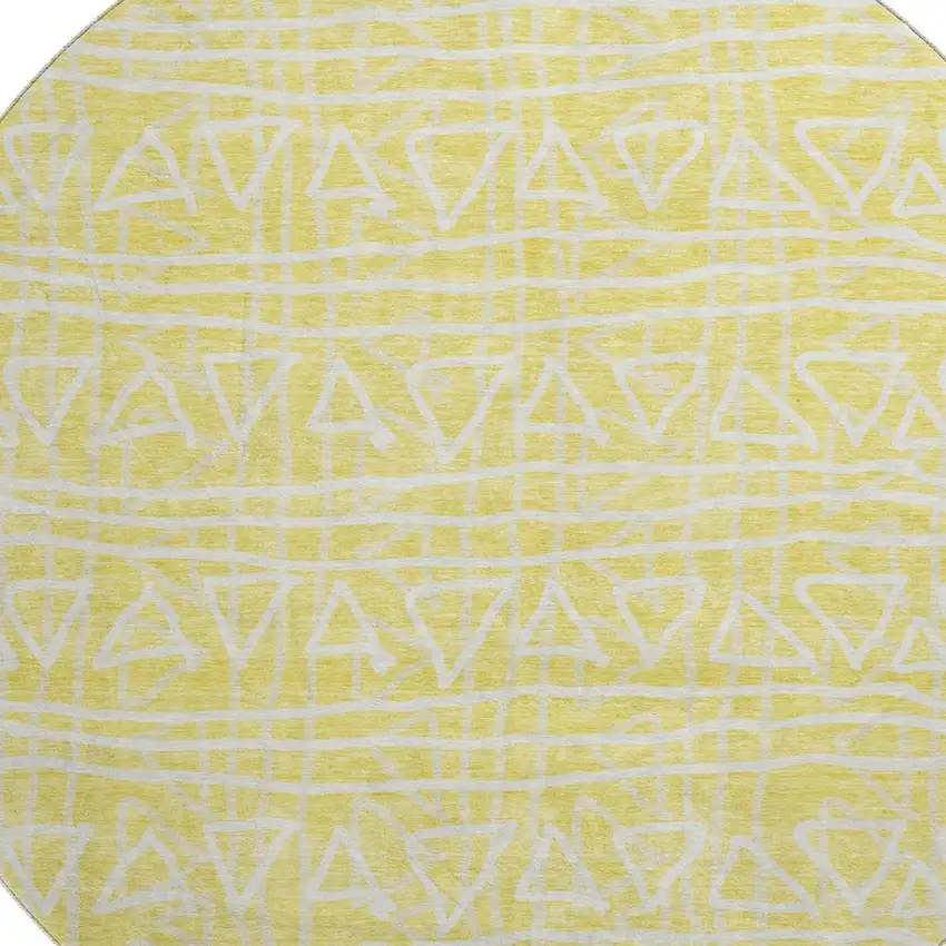 8' Yellow And Ivory Geometric Washable Round Rug With UV Protection Photo 3