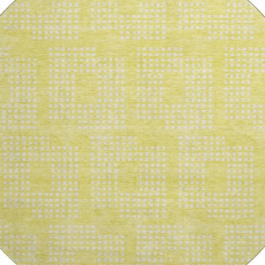 8' Yellow And Ivory Geometric Washable Round Rug With UV Protection Photo 3